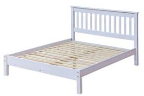 Corona White Washed Double Slatted Bed with Low Foot End.